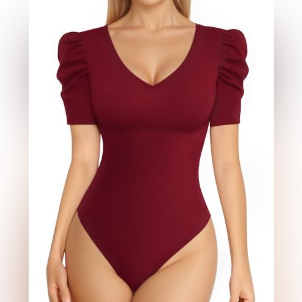 🆕By Design Elegant Rose Quartz V- Neck Puff Sleeve Bodysuit M🆕